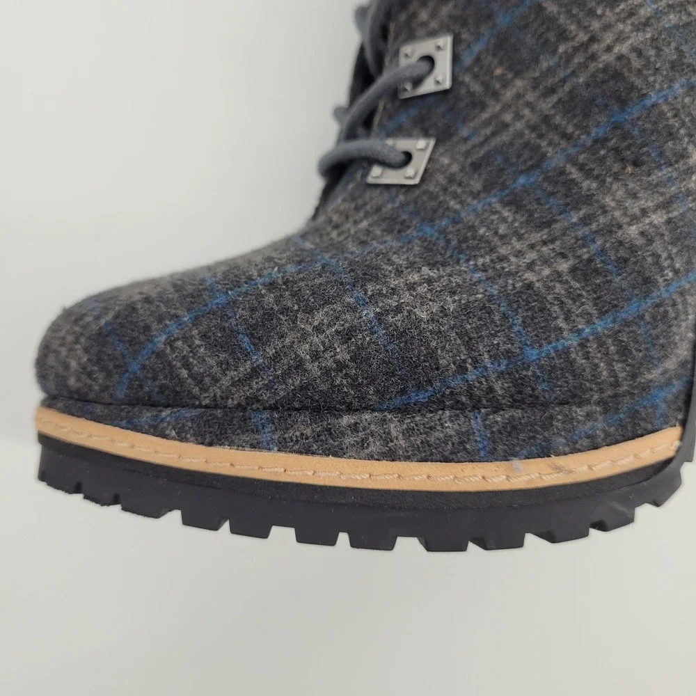 Gianni Bini Tosti Grey Plaid Lace Up Stiletto Platform Ankle Boots Womens 7M